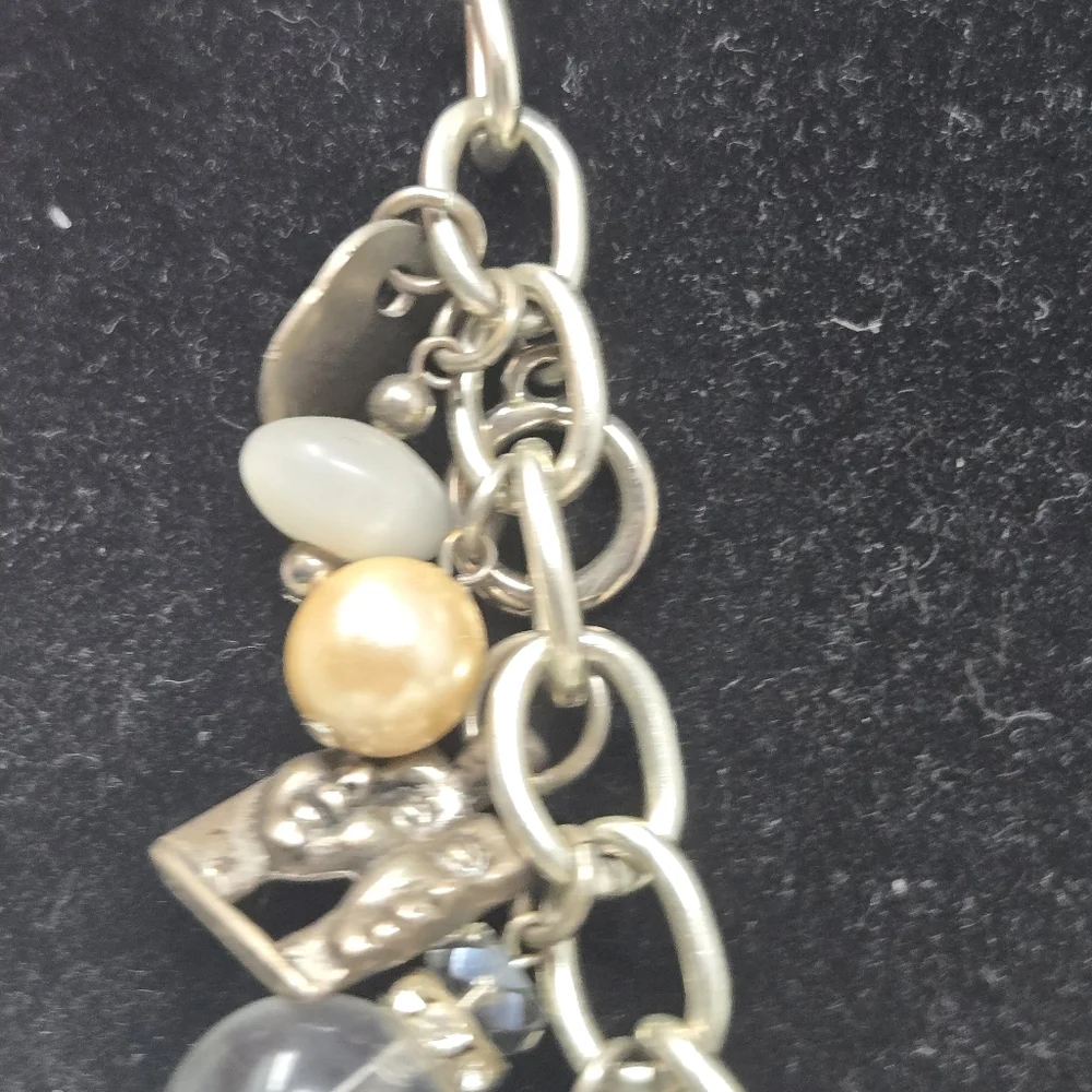 Chunky Silver‎ Chain Necklace Large Heart Charms Vintage Y2K Style Statement
